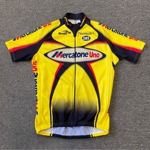 90s Mercatone Uno SBS Vintage Cycling Bike Shirt Jersey Rare XL Yellow